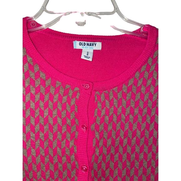 Old Navy Pink & Tan Geometric‎ Cardigan Sweater Size Medium - Picture 4 of 8